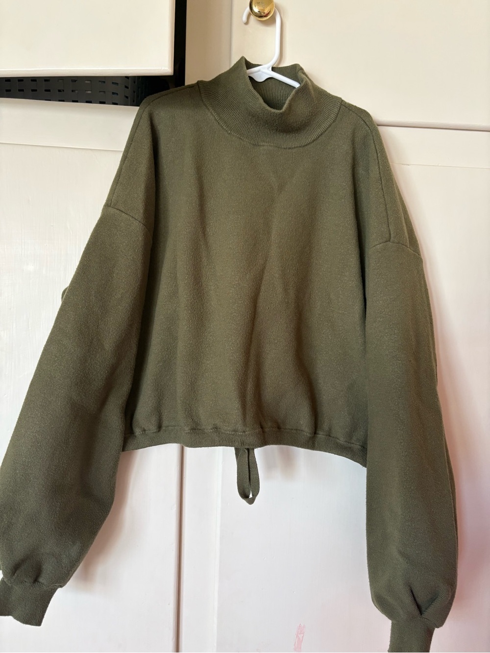 Sofia Ritchie X Bar III  Olive Green Mock Neck Drawstring Cropped Sweatshirt